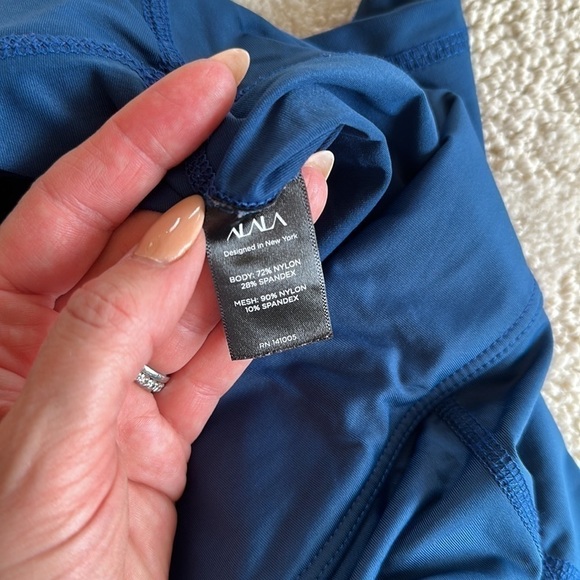 ALALA High Waist Satin Capri Mesh Panels Sheer Royal Blue Crop Leggings - Picture 7 of 8